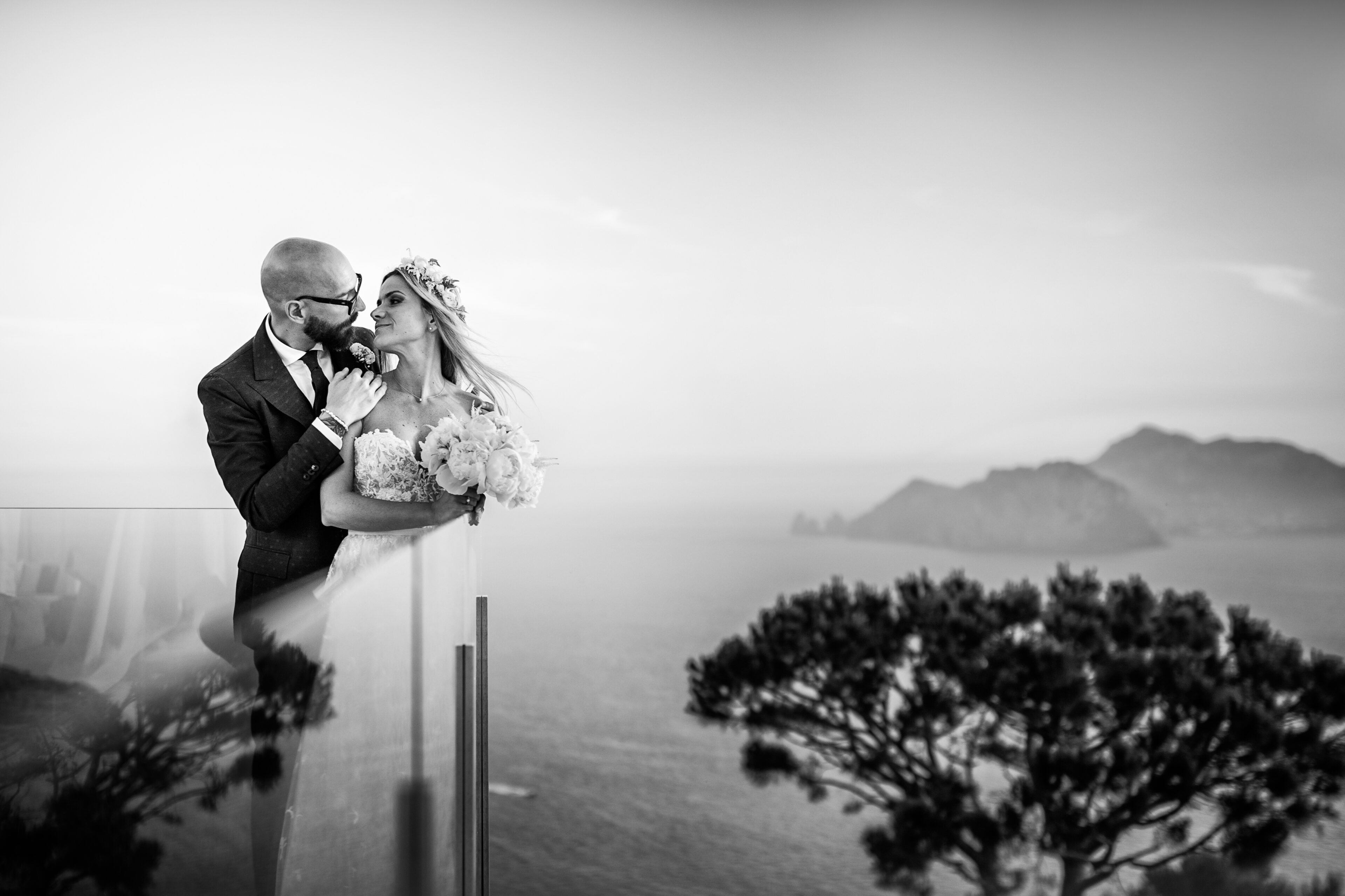 070 emotive vintage photo newlyweds at sunset wedding amalfi coast naples capri italy luxury resort location relais blu copia