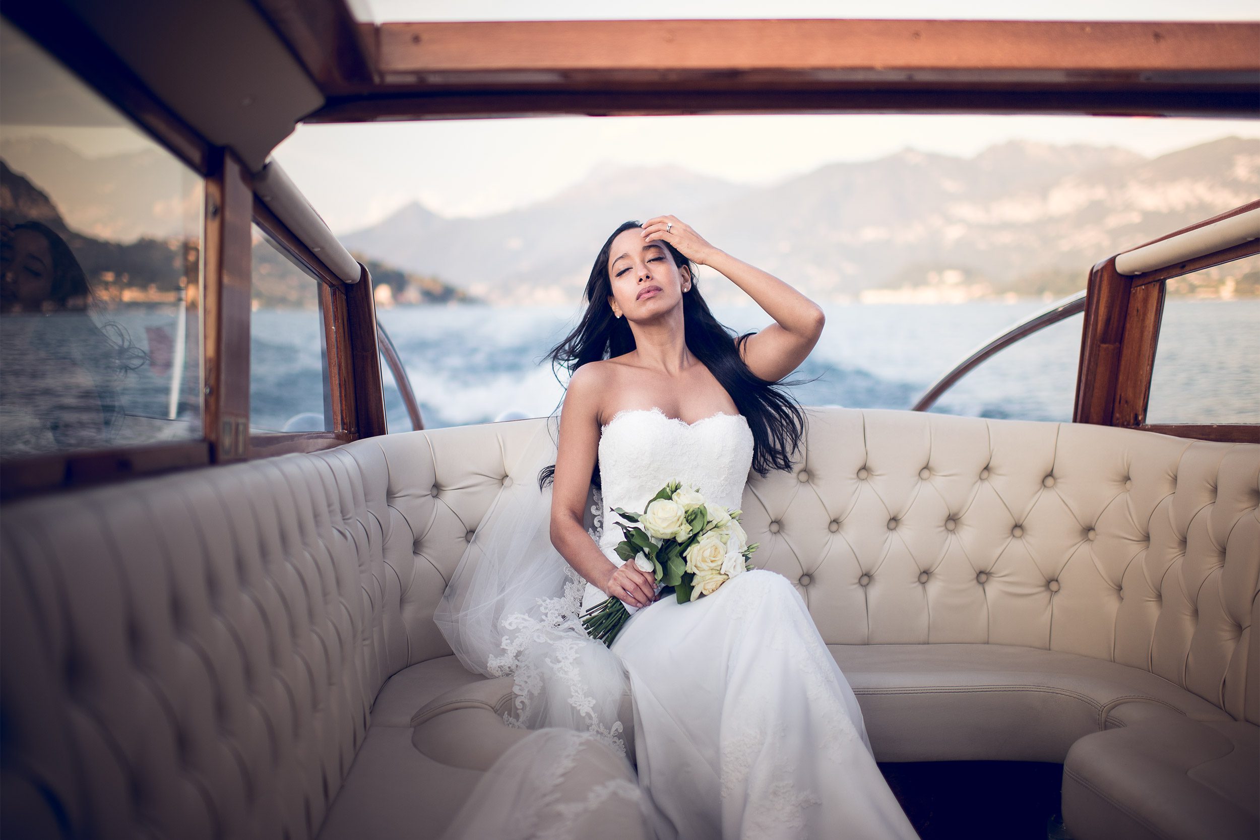 041 beautiful bride on boat lake como italy wedding photography